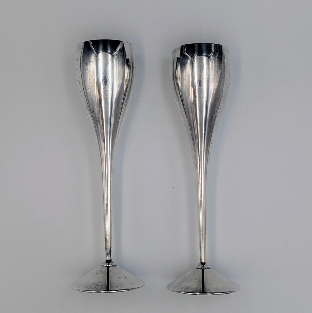Vintage Plata Lappas Argentina Silver-Plated Champagne Flutes, Set of 2